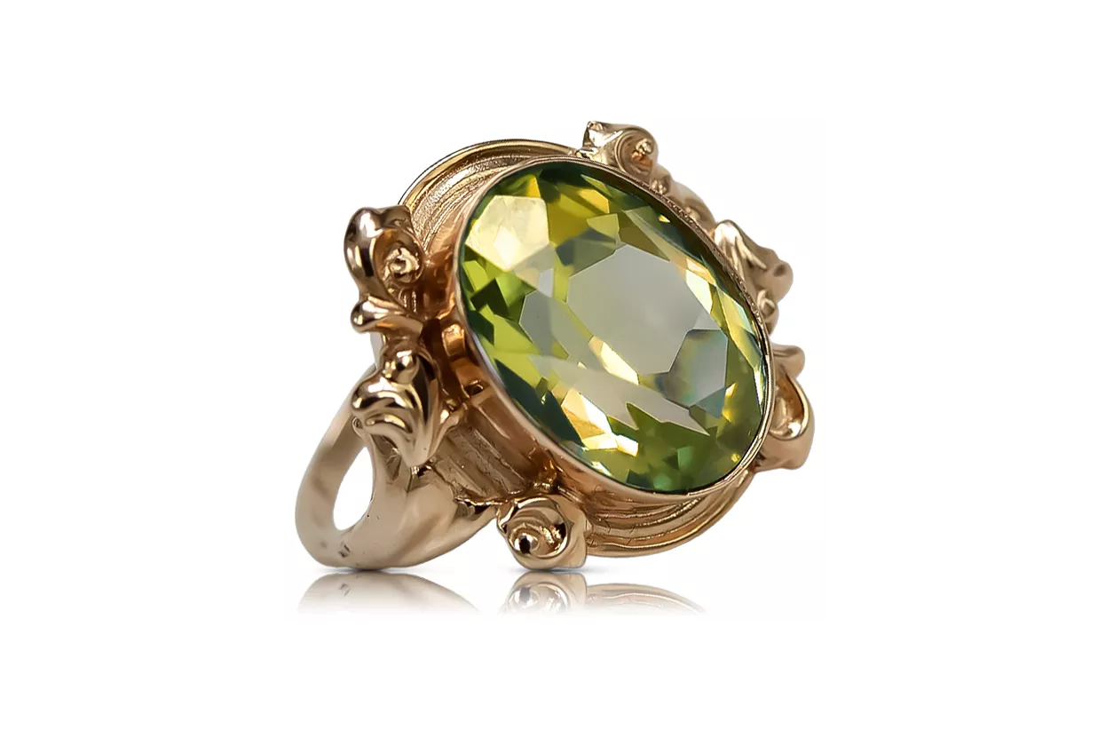Кольцо Желтый перидот Стерлинговое серебро с покрытием из розового золота Винтаж изделия vrc100rp